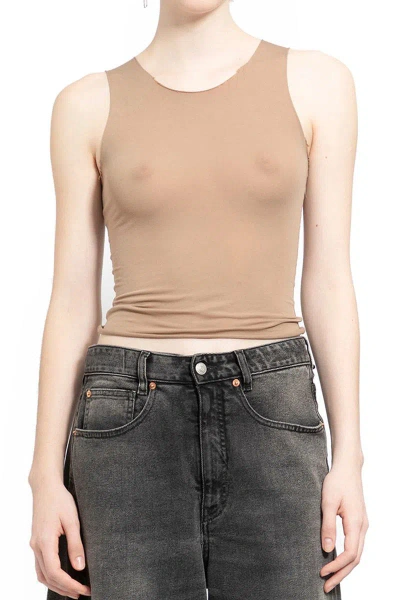 Mm6 Maison Margiela Semi-sheer Cropped Top In Beige