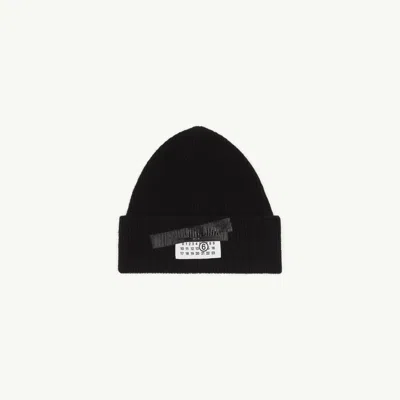 Mm6 Maison Margiela Tape Wool Blend Beanie In Black