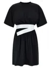 Mm6 Maison Margiela Belted Crew Neck Dress With Elastic Waistband In Black