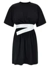 Mm6 Maison Margiela Belted Crew Neck Dress With Elastic Waistband In White/black