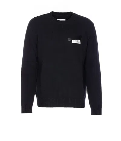 Mm6 Maison Margiela Mm6 By Maison Margiela Wool Taped Label Crewneck Sweater In Black