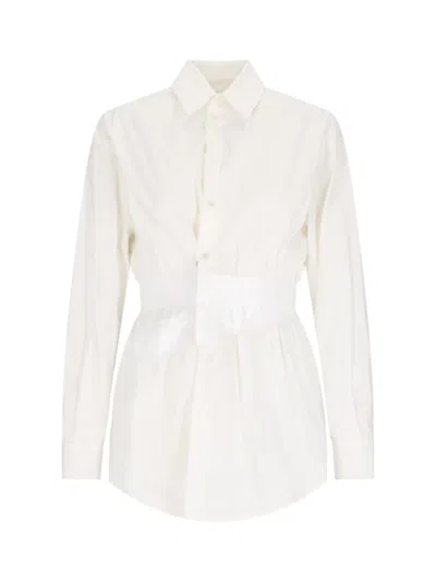 Mm6 Maison Margiela Collared Shirt With Cuffed Sleeves And Elastic Waistband In White