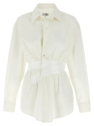 Mm6 Maison Margiela Collared Shirt With Cuffed Sleeves And Elastic Waistband In White