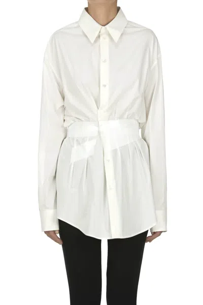 Mm6 Maison Margiela Collared Shirt With Cuffed Sleeves And Elastic Waistband In White