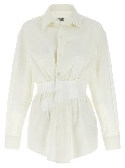 Mm6 Maison Margiela Collared Shirt With Cuffed Sleeves And Elastic Waistband In White