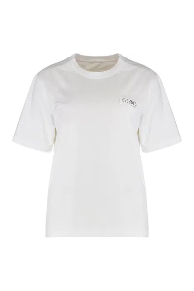 Mm6 Maison Margiela Tape-label Crew Neck T-shirt In White