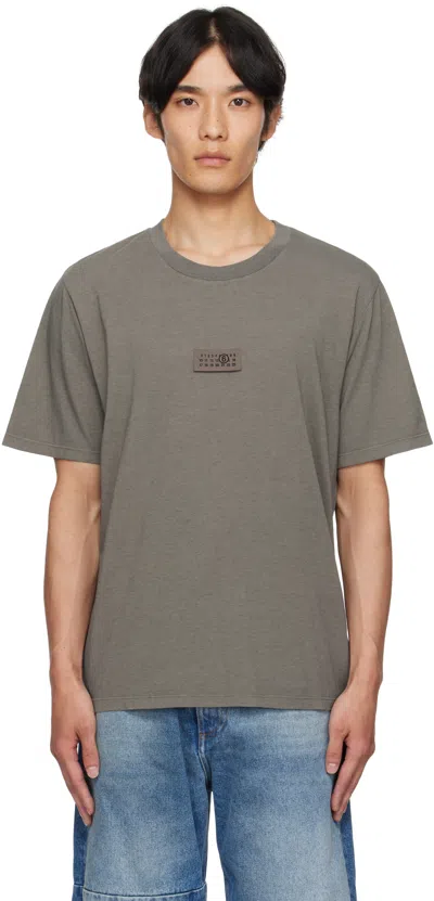 Mm6 Maison Margiela Taupe Logo Patch T-shirt In Gray