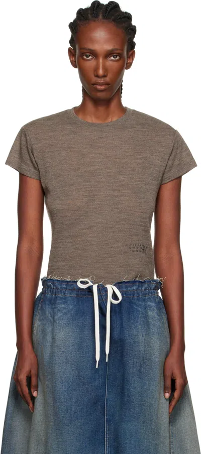 Mm6 Maison Margiela Taupe Sheer Wool Jersey T-shirt In Brown