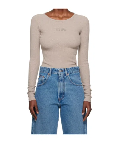 MM6 MAISON MARGIELA TAUPE WOOL-BLEND RIB JERSEY LONG-SLEEVED T-SHIRT