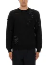 Mm6 Maison Margiela Mm6 By Maison Margiela Textured Black Wool Sweater With Relaxed Fit In Black