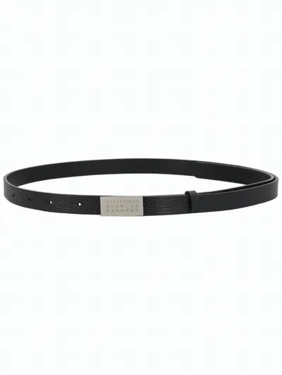 Mm6 Maison Margiela Textured Calf Leather Belt With Rectangular Buckle And Numeric Detailing In Black