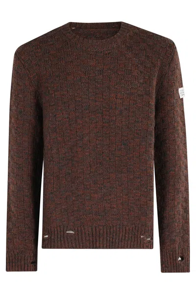 Mm6 Maison Margiela Textured Knit Crewneck Sweater In Brown