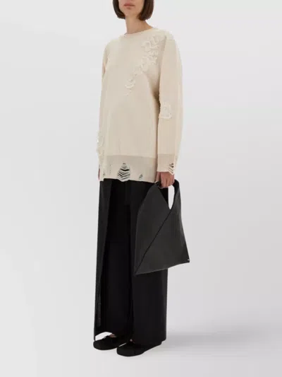 Mm6 Maison Margiela Textured Knitwear With Distressed Detailing In Neutral