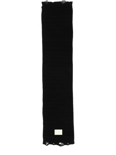 MM6 MAISON MARGIELA TEXTURED RIBBED BLACK WOOL SCARF WITH FRINGE