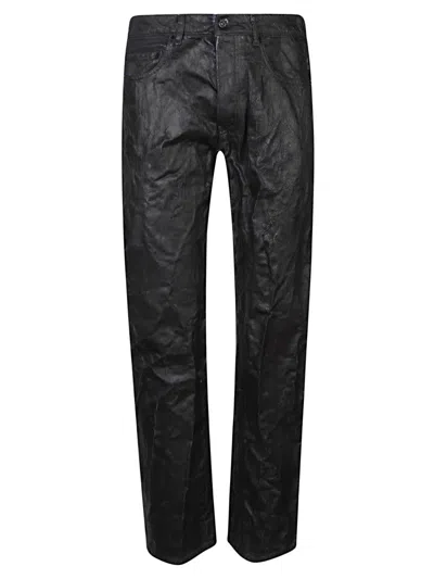 Mm6 Maison Margiela Textured Waxed Pants With Five-pocket Design In Black