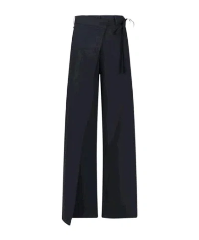 Mm6 Maison Margiela Tie Detail Wide-leg Tailored Trousers In Blue