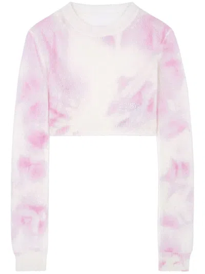 Mm6 Maison Margiela Women's Tie-dye Wool-mohair Cropped Sweater In Pink
