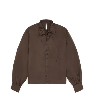 Mm6 Maison Margiela Tie-neck Satin Shirt In Brown