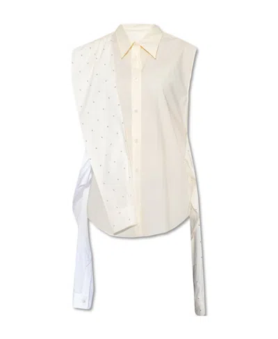 Mm6 Maison Margiela Tied-detail Cotton Shirt In White