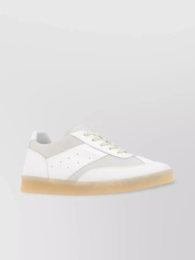 Mm6 Maison Margiela Timeless Style: Panelled Sneakers With Subtle Perforated Detailing In White