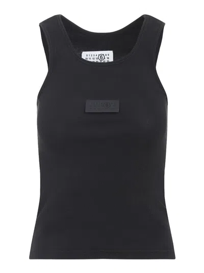 Mm6 Maison Margiela Numeric Logo Patch Stretch Cotton Tank In Blue
