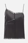 Mm6 Maison Margiela Lace-trimmed Asymmetric Silk Top In Black