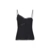 Mm6 Maison Margiela Lace-trimmed Asymmetric Silk Top In Black