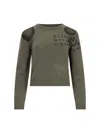 Mm6 Maison Margiela Crewneck Knitwear With Cut-outs And Ribbed Trims In Green