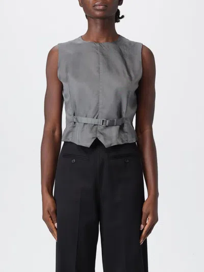 Mm6 Maison Margiela Mm6 By Maison Margiela Satin-finish Grey Gilet With Structured Belt In Gray