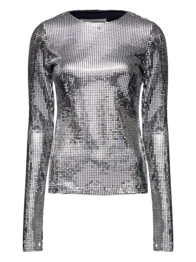 Mm6 Maison Margiela Metallic Long-sleeve T-shirt In Silver
