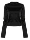 Mm6 Maison Margiela Logo Top With Long Sleeves And Frayed Hem In Black