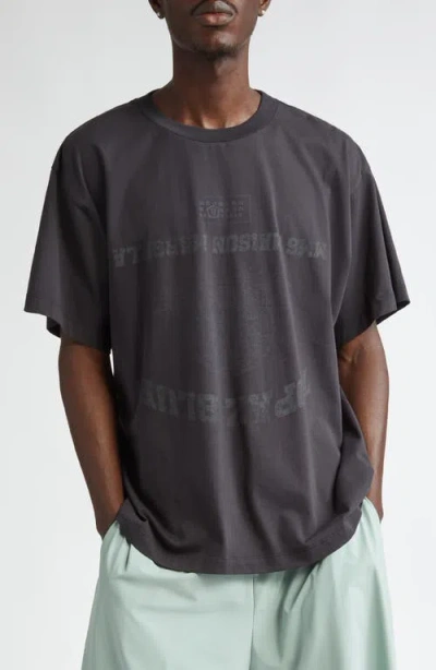 Mm6 Maison Margiela Topaz Blue Cotton Graphic T-shirt In Washed Black