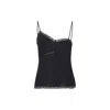 Mm6 Maison Margiela Lace-trimmed Asymmetric Silk Top In Black