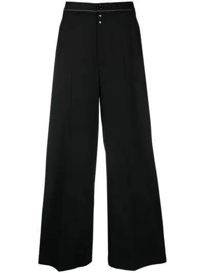 Mm6 Maison Margiela Contrast-stitching Wide-leg In Black