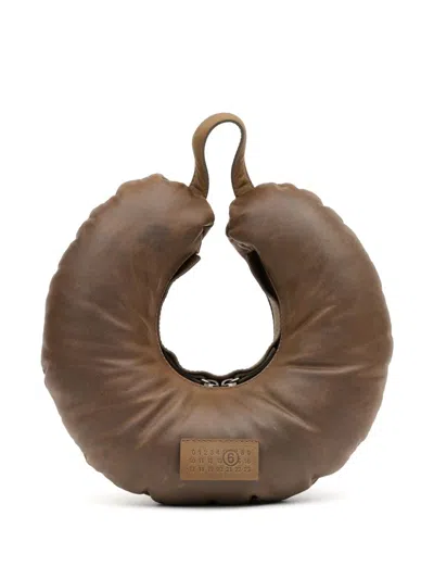 Mm6 Maison Margiela Travel Pillow Leather Shoulder Bag In Beige
