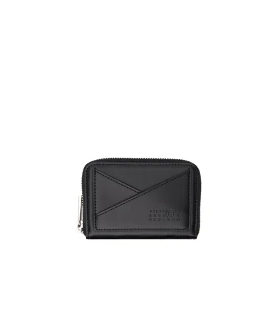 Mm6 Maison Margiela Triangle 6 Zip Around Wallet In Black