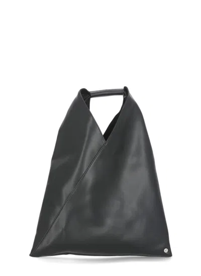 Mm6 Maison Margiela Triangular Black Handbag With Contrasting Stitching In Gray