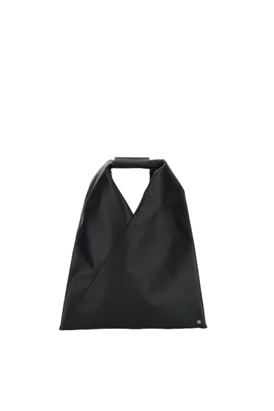 Mm6 Maison Margiela Triangular-shaped Black Shoulder Bag With Reinforced Handle