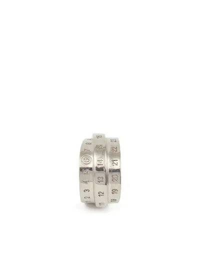 Mm6 Maison Margiela Triple Logo Numeric Signature Ring In Metallic