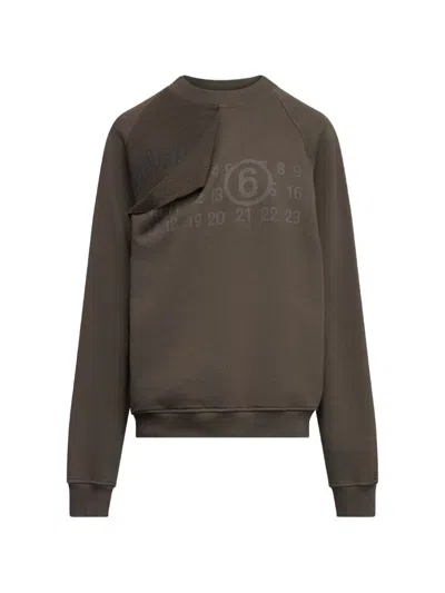 Mm6 Maison Margiela Trompe L'oeil Numeric-print Sweatshirt In Brown