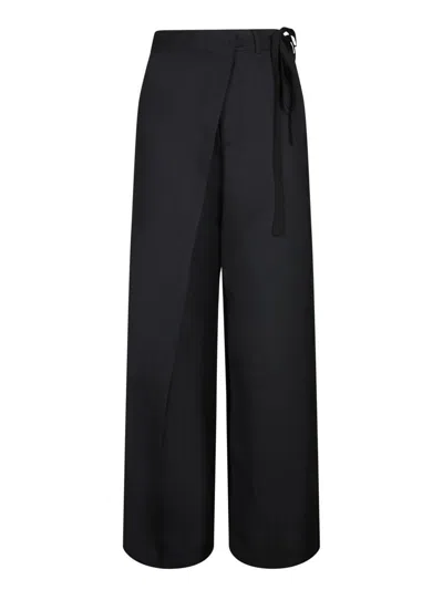 Mm6 Maison Margiela Mm6 By Maison Margiela High-waisted Black Canvas Pareo Trousers With Adjustable Tie