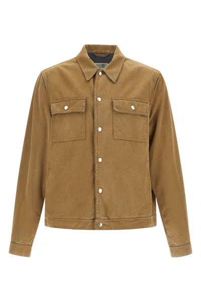 Mm6 Maison Margiela Flock Denim Trucker Jacket Sand In Brown