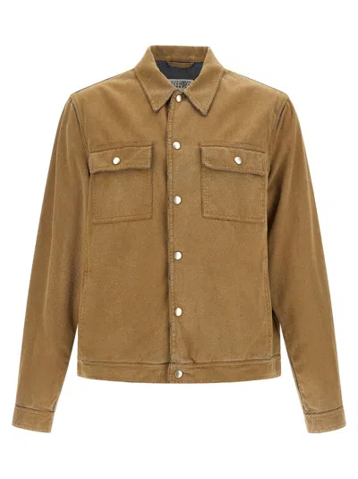 Mm6 Maison Margiela Flock Denim Trucker Jacket Sand In Brown