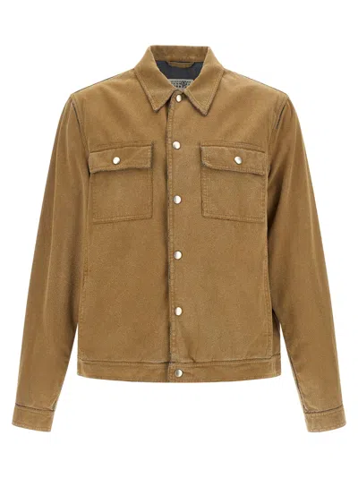 Mm6 Maison Margiela Flock Denim Trucker Jacket Sand In Brown