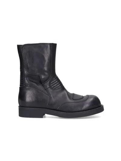 Mm6 Maison Margiela Block Heel Mid-calf Ribbed Ankle Boots In Black