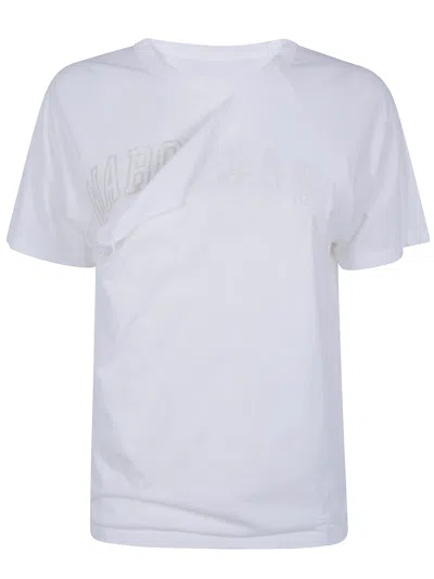 Mm6 Maison Margiela White Cotton Jersey Tshirt With Distressed Detail