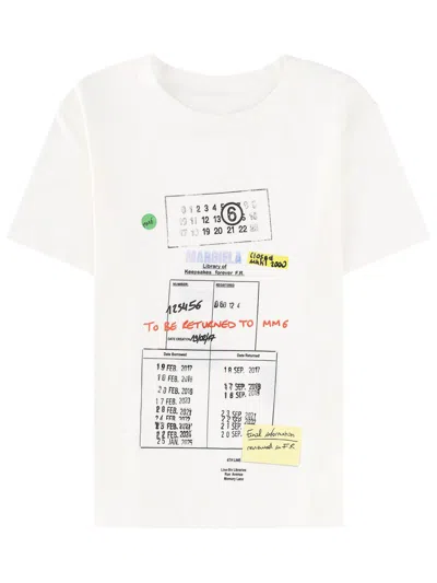 Mm6 Maison Margiela Black Library Card Graphic Cotton T-shirt In White