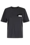 Mm6 Maison Margiela Black T-shirt With Numeric Patch And Tape Detail In Gray