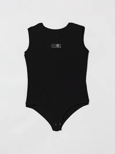 Mm6 Maison Margiela Kids' Stretch Logo Bodysuit In Black