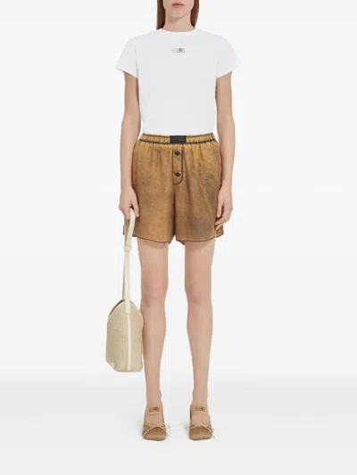 Mm6 Maison Margiela T-shirt White Woman Logo In Brown